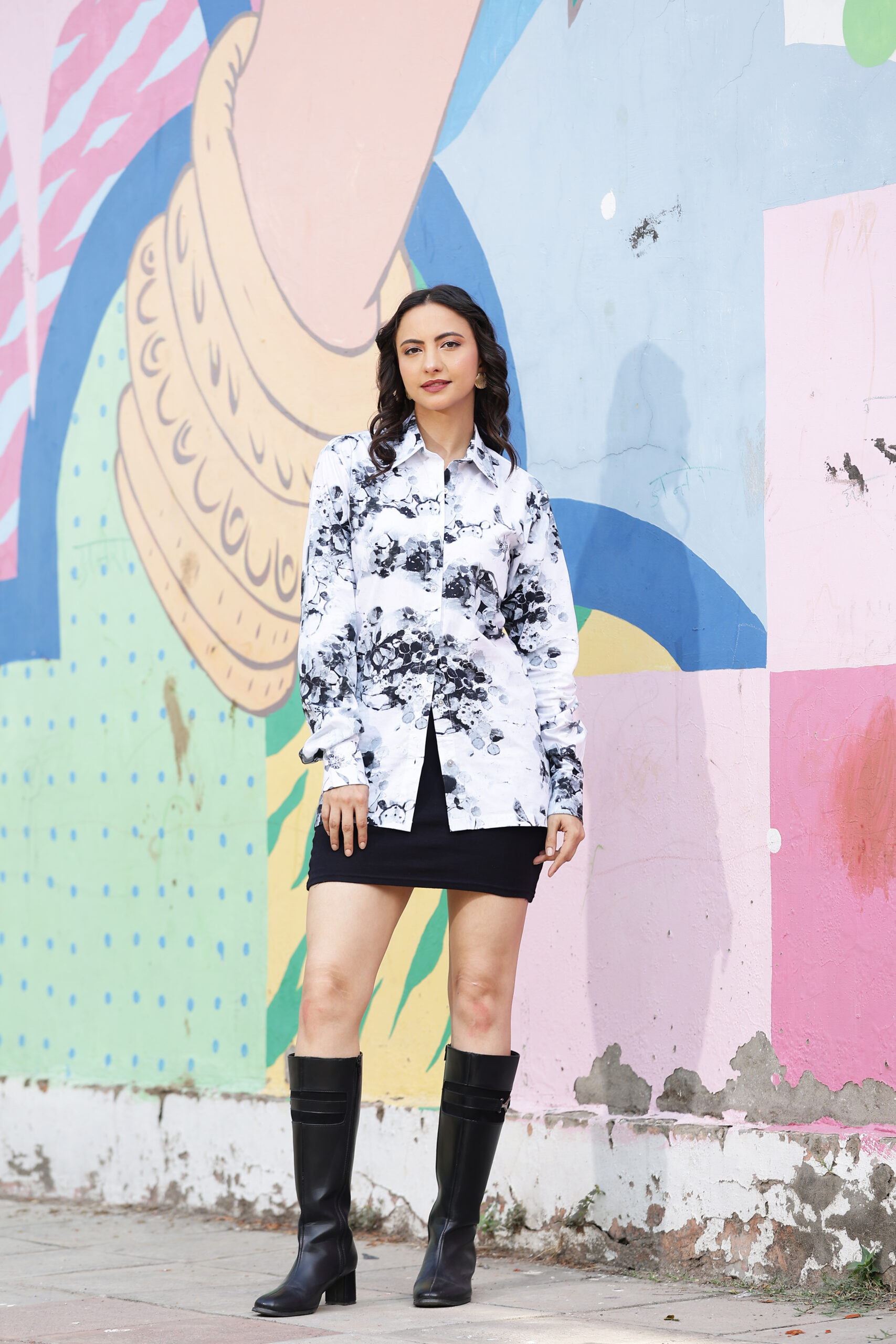 Monochrome Oversized Long Shirt Dress